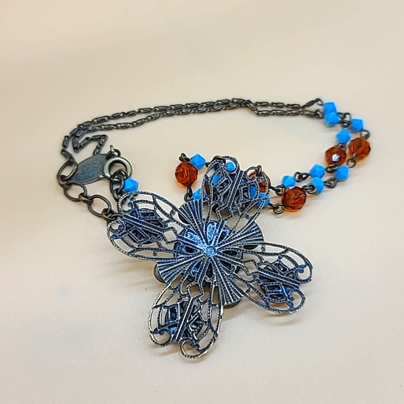 Liz Palacios SF Turquoise & Coral Swarovski Crystal & Bead Pendant 🌼 - Picture 8 of 10